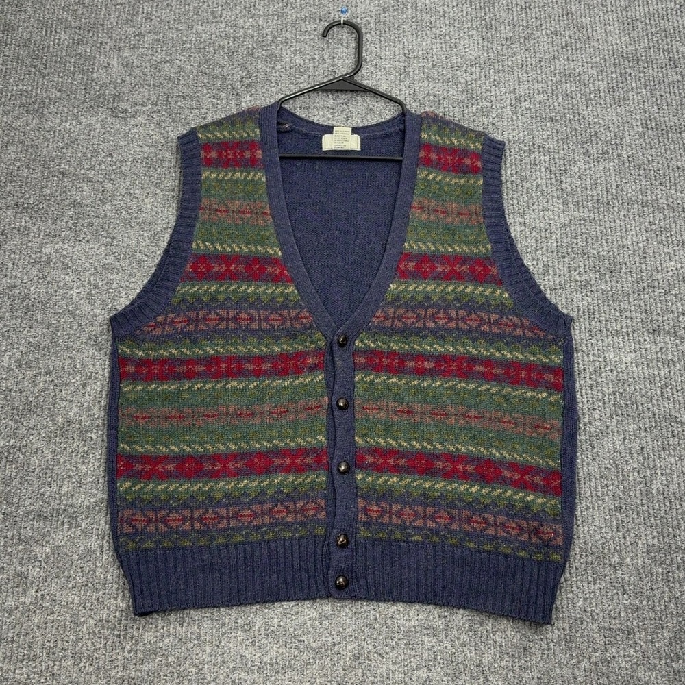 Christopher Hayes Sweater Vest Mens L Blue Fair Isle Shetland Wool Grandpa Core
